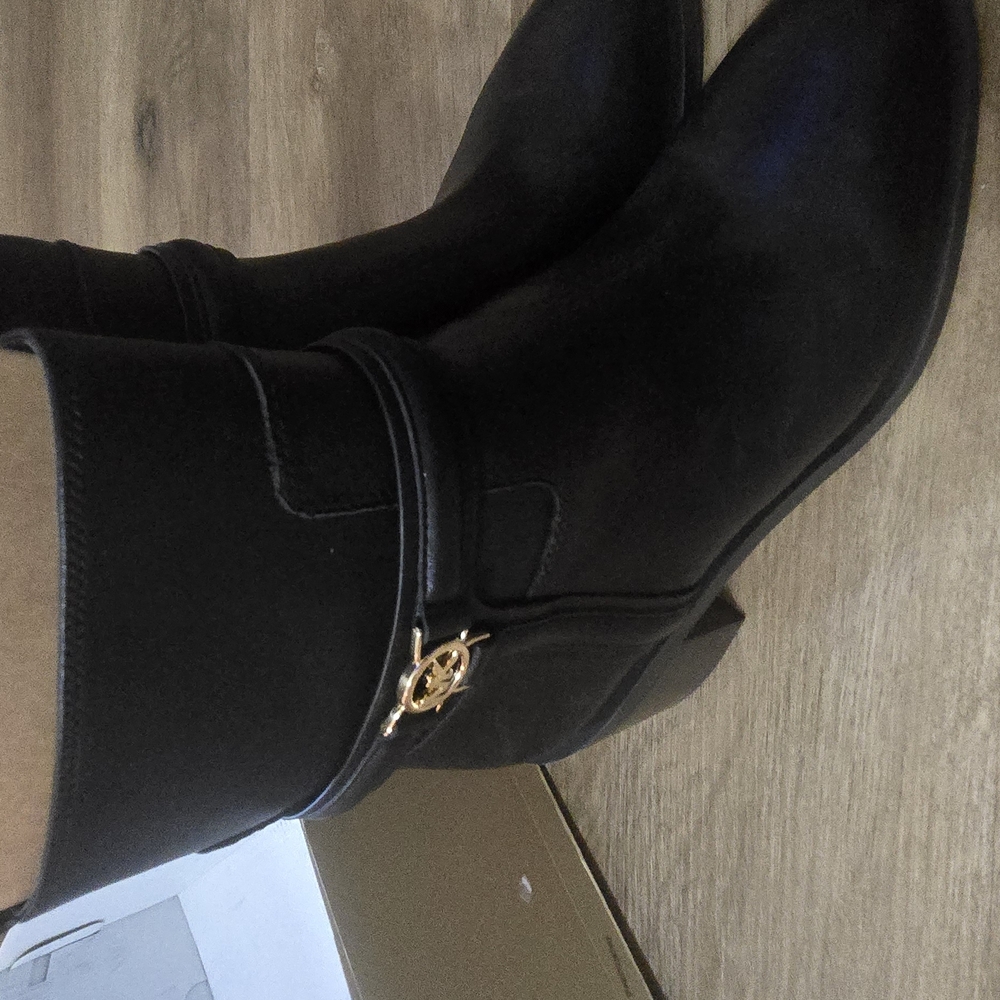 Michael Kors Black Heeled Boots with Gold Detail